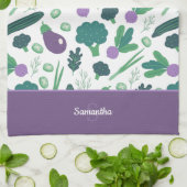 Eggplant und Broccoli Muster mit Lila Namen Geschirrtuch (Gefaltet)