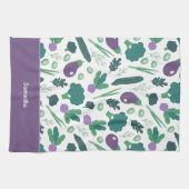 Eggplant und Broccoli Muster mit Lila Namen Geschirrtuch (Horizontal)