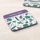 Eggplant und Broccoli Muster mit Lila Namen Getränkeuntersetzer (Linke Seite)