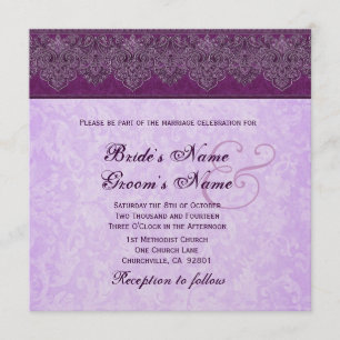 Eggplant und Lilac Lila Damask Hochzeit Einladung
