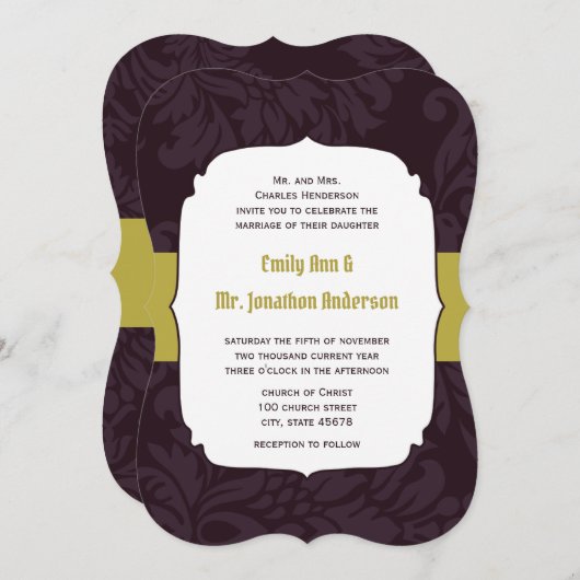 Eggplant und Limone Damaskus Einladung zur Hochzei (Vorne/Hinten)