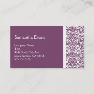 Eggplant und White Damask Business Card Visitenkarte