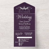 Eggplant und White Tri Falten w UAwg Wedding All In One Einladung (Innen)