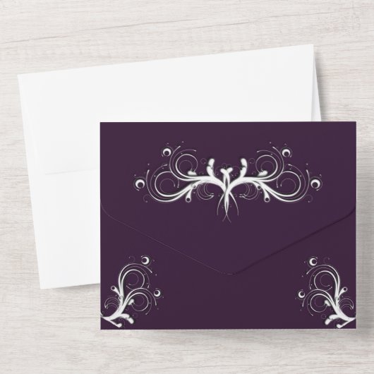 Eggplant und White Tri Falten w UAwg Wedding All In One Einladung (Rückseite)