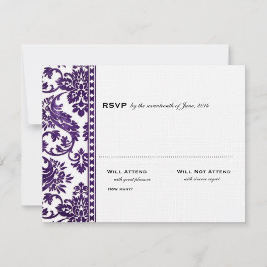 Eggplant Vintag Damask Lace Wedding RSVP (Vorderseite)