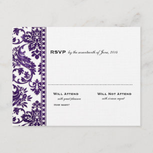 Eggplant Vintag Damask Lace Wedding RSVP Karte