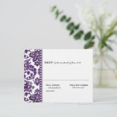 Eggplant Vintag Damask Lace Wedding RSVP Karte (Stehend Vorderseite)