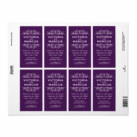 Eggplant Wedding Wine Bottle Monogram Fevor Labels (Vorne)