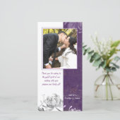 Eggplant White Floral Wedding Danke Foto Card (Stehend Vorderseite)