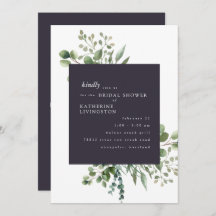 Eggplant & White Foliage Bridal Dusche Einladung