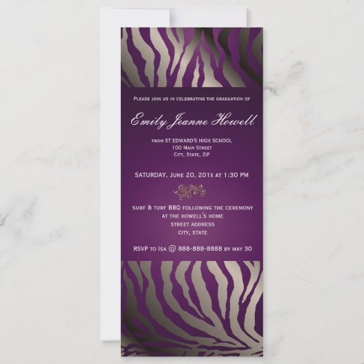 Eggplant Zebra/Abschlüsse Party Einladungen (Rückseite)