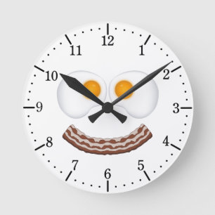 Eggs and Bacon Grin Runde Wanduhr