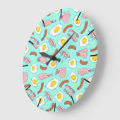 Eggs Bacon Sausages Küche Frühstück Muster Große Wanduhr (Winkel)