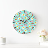 Eggs Bacon Sausages Küche Frühstück Muster Große Wanduhr (Zuhause)