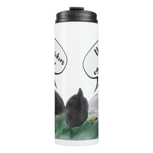Eggs-ercise (stilisierte Hühner & Joke) Thermosbecher (Vorderseite)