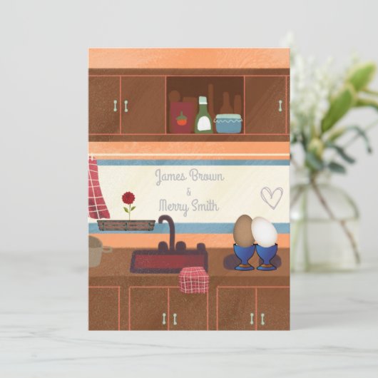 Eggs Kitchen Window Red Blume Heart Wedding Einladung (Stehend Vorderseite)