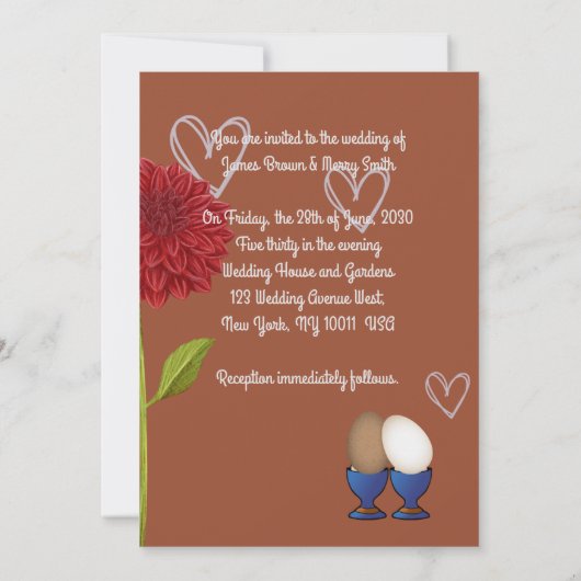 Eggs Kitchen Window Red Blume Heart Wedding Einladung (Rückseite)