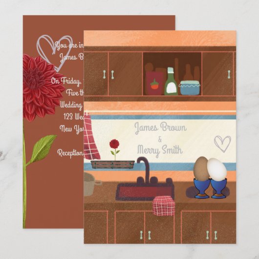 Eggs Kitchen Window Red Blume Heart Wedding Einladung (Vorne/Hinten)