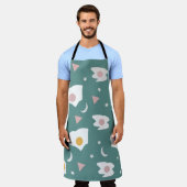 Eggs Moon Stars Abendessen Muster Grüne Schürze (Getragen)