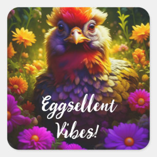 Eggsellent Vibes! Hübsche, farbenfrohe Hühnerart Quadratischer Aufkleber