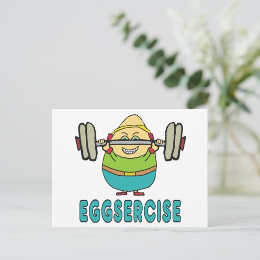 Eggsercise Egg Pun Übung Postkarte (Stehend Vorderseite)