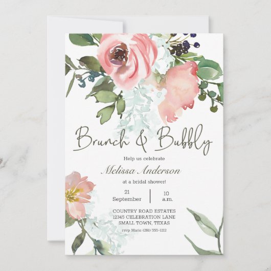 Eggshell and Blush Bridal Brunch Einladung (Vorderseite)