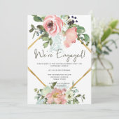Eggshell and Blush Floral Engagement Party Einladung (Stehend Vorderseite)