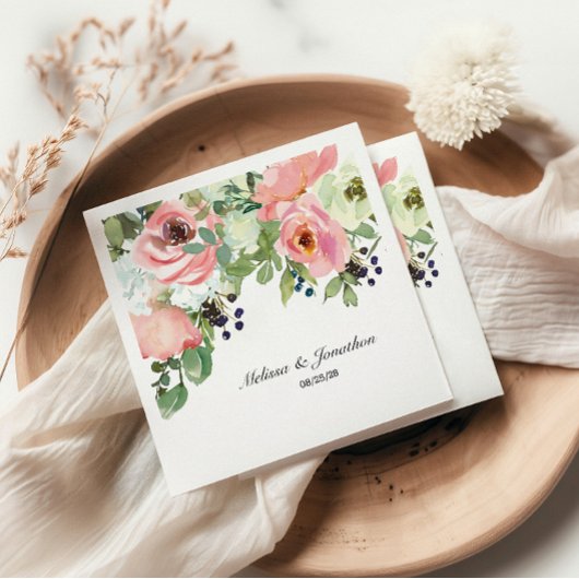 Eggshell and Blush Floral Romantic Wedkins Serviette