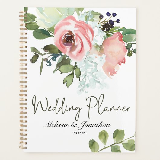 Eggshell and Blush Floral Wedding Planner Planer (Vorderseite)