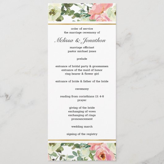 Eggshell and Blush Floral Wedding Program Programm (Vorderseite)