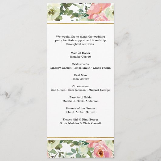 Eggshell and Blush Floral Wedding Program Programm (Rückseite)