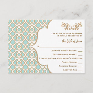 Eggshell Blue Gold marokkanische Hochzeitskarten RSVP Karte