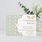 Eggshell Blue Gold marokkanische Hochzeitskarten RSVP Karte (Stehend Vorderseite)