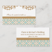 Eggshell Blue Gold marokkanische Hochzeitsplattfor Platzkarte (Vorne/Hinten)