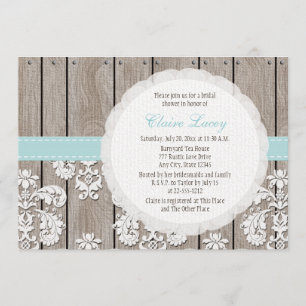 Eggshell Blue Lace Rustic Bridal Dusche Einladung