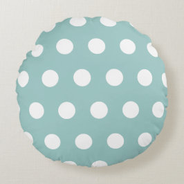 Eggshell Blue White Polka Dots Rundes Kissen