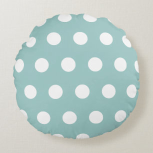 Eggshell Blue White Polka Dots Rundes Kissen