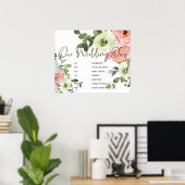 Eggshell Blush Pink Floral Wedding Schedule Sign Poster (Heimbüro)