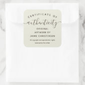 Eggshell Chic Script Certificate of Authenticity Quadratischer Aufkleber (Tasche)