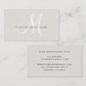 Eggshell Linen Simple Minimal Monogram Visitenkarte (Vorne/Hinten)