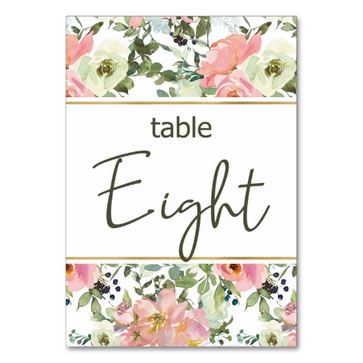 Eggshell Pink Blush Floral Wedding Tischnummer (Vorderseite)
