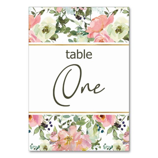 Eggshell Pink Blush Floral Wedding Tischnummer (Vorderseite)