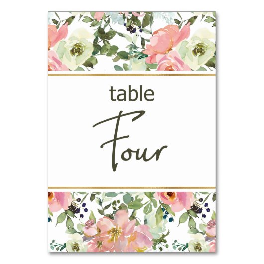 Eggshell Pink Blush Floral Wedding Tischnummer (Vorderseite)