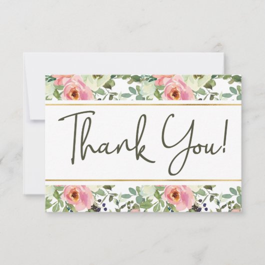 Eggshell und Blush Floral Elegant Danke Karte (Vorderseite)