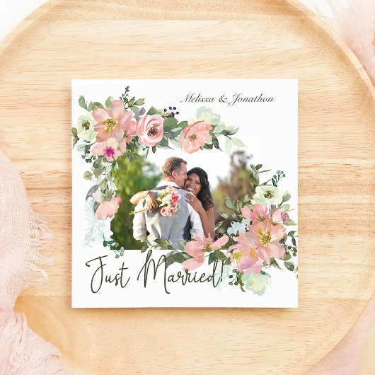 Eggshell und Blush Floral Just Married Einladung