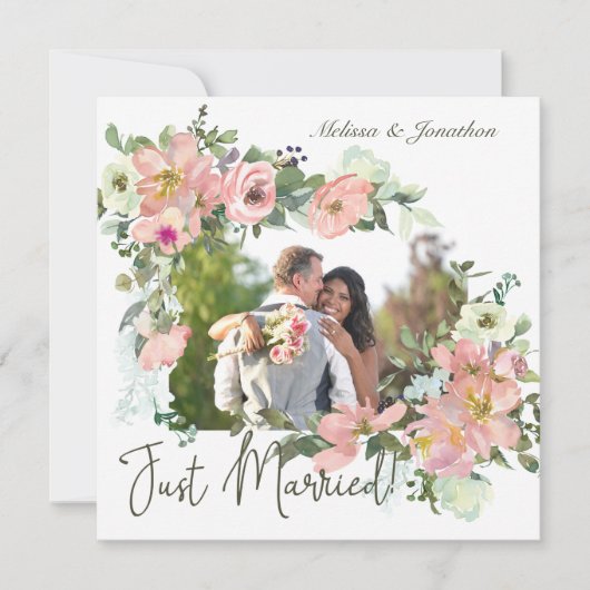 Eggshell und Blush Floral Just Married Einladung (Vorderseite)