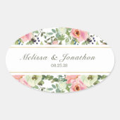 Eggshell und Blush Floral Wedding Oval Sticker (Vorderseite)