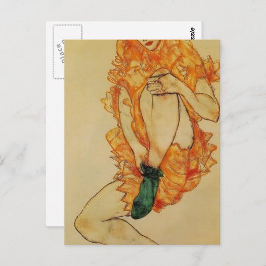 Egon Schiele - Der grüne Strumpf Postkarte (Vorne/Hinten)