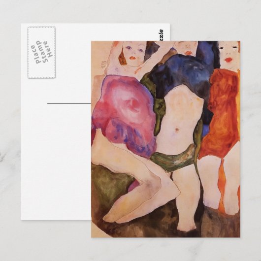 Egon Schiele - Drei Mädchen Postkarte (Vorne/Hinten)