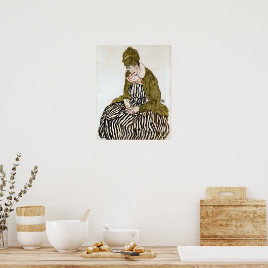 Egon Schiele Edith mit gestreiftem Kleid, Sitzen Poster (Küche)
